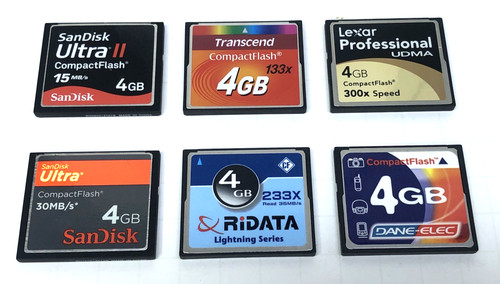 Six assorted 4gb compact flash - six,