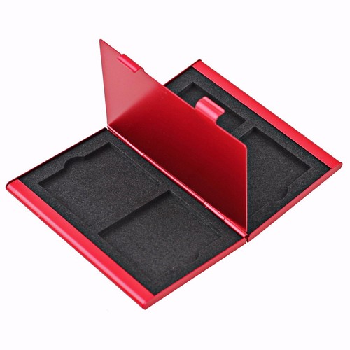 Red aluminum memory card case - card,